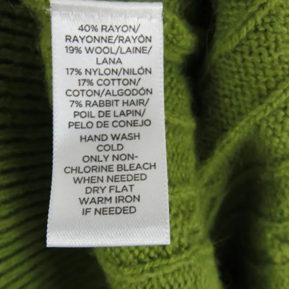 Ann Taylor LOFT Sheen Green V-Neck Cable Knit Sweater Medium - Picture 4 of 5
